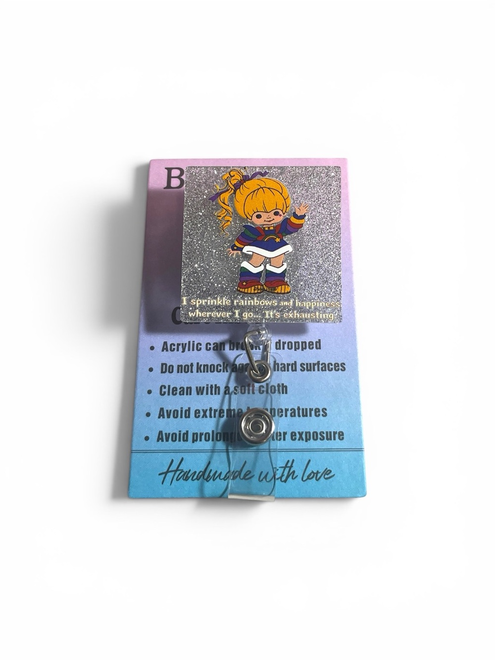 Rainbow Brite Pink Badge Reel - Cute Retractable ID Holder
